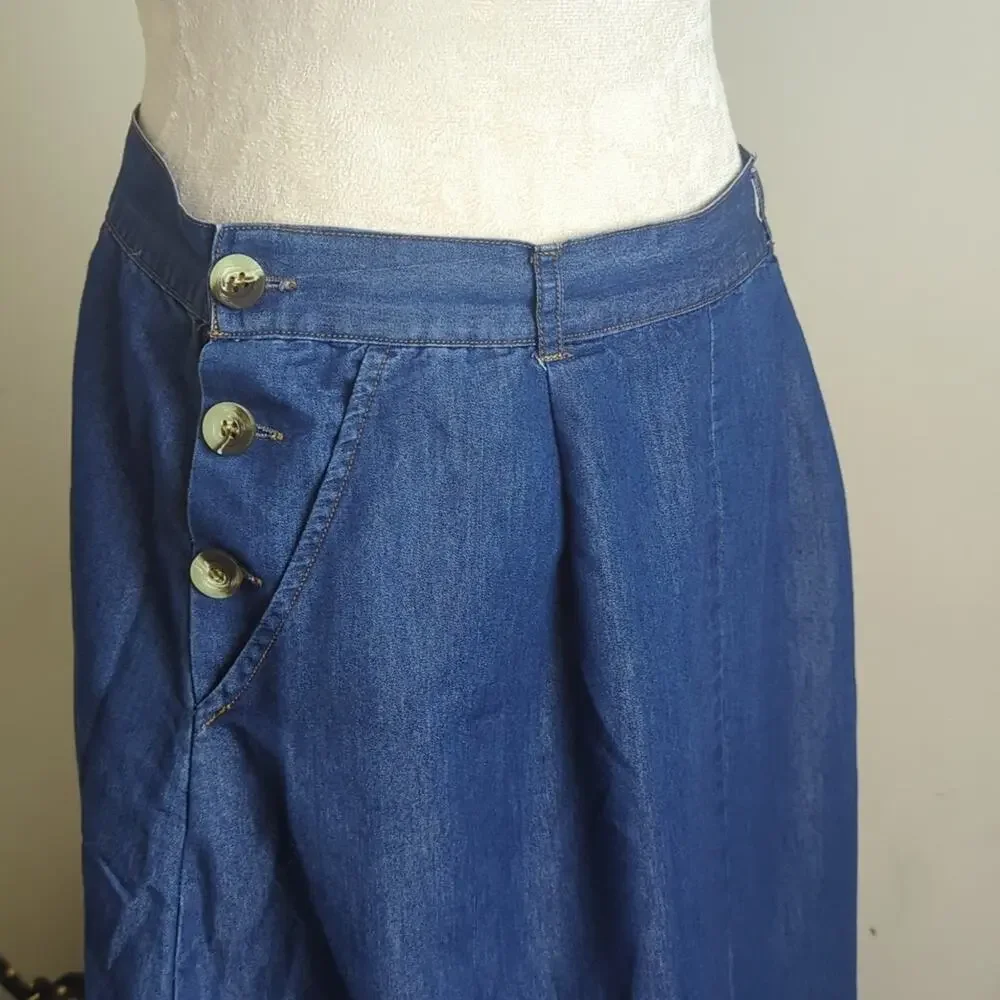 Maxi Cottagecore Prairie Dark Denim High Waisted Skirt Women's Large